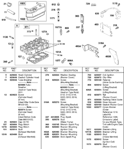 Cylinder Head, Rocker Cover, Ignition Diagram and Parts List for 580447-0221-XX  Briggs and Stratton Engine